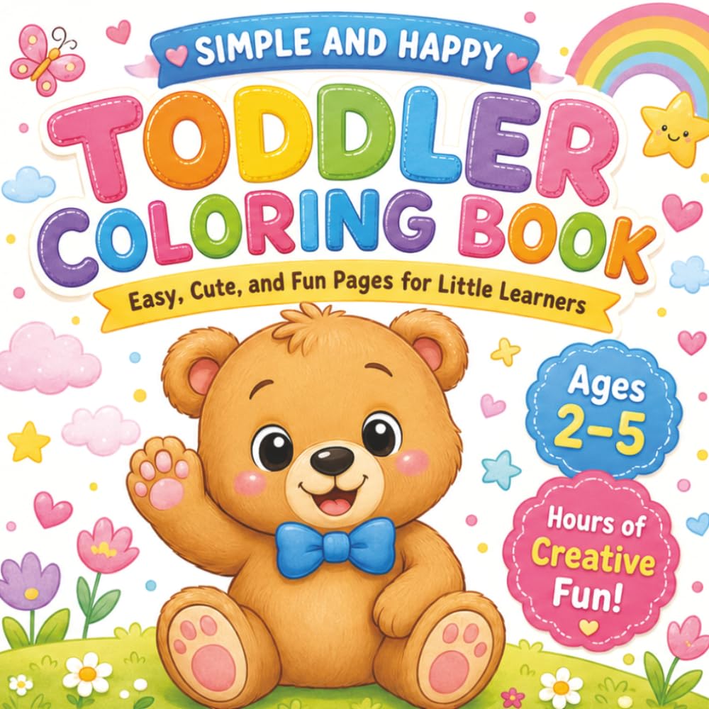 Simple and Happy Toddler Coloring Book: Big Easy Designs with Bold Lines for Little Hands | Fun Animals, Fruits & Everyday Objects for Ages 2–5
