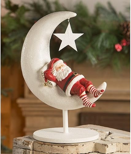 Bethany Lowe Figura de Papá Noel en la luna de Buenas Noches