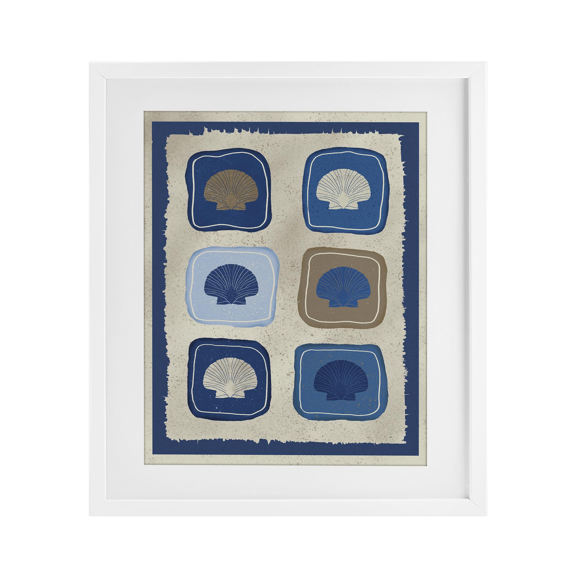 Stupell Industries Coastal White (Textured) 'Nautical Block Shells'| Framed Print Under Glass