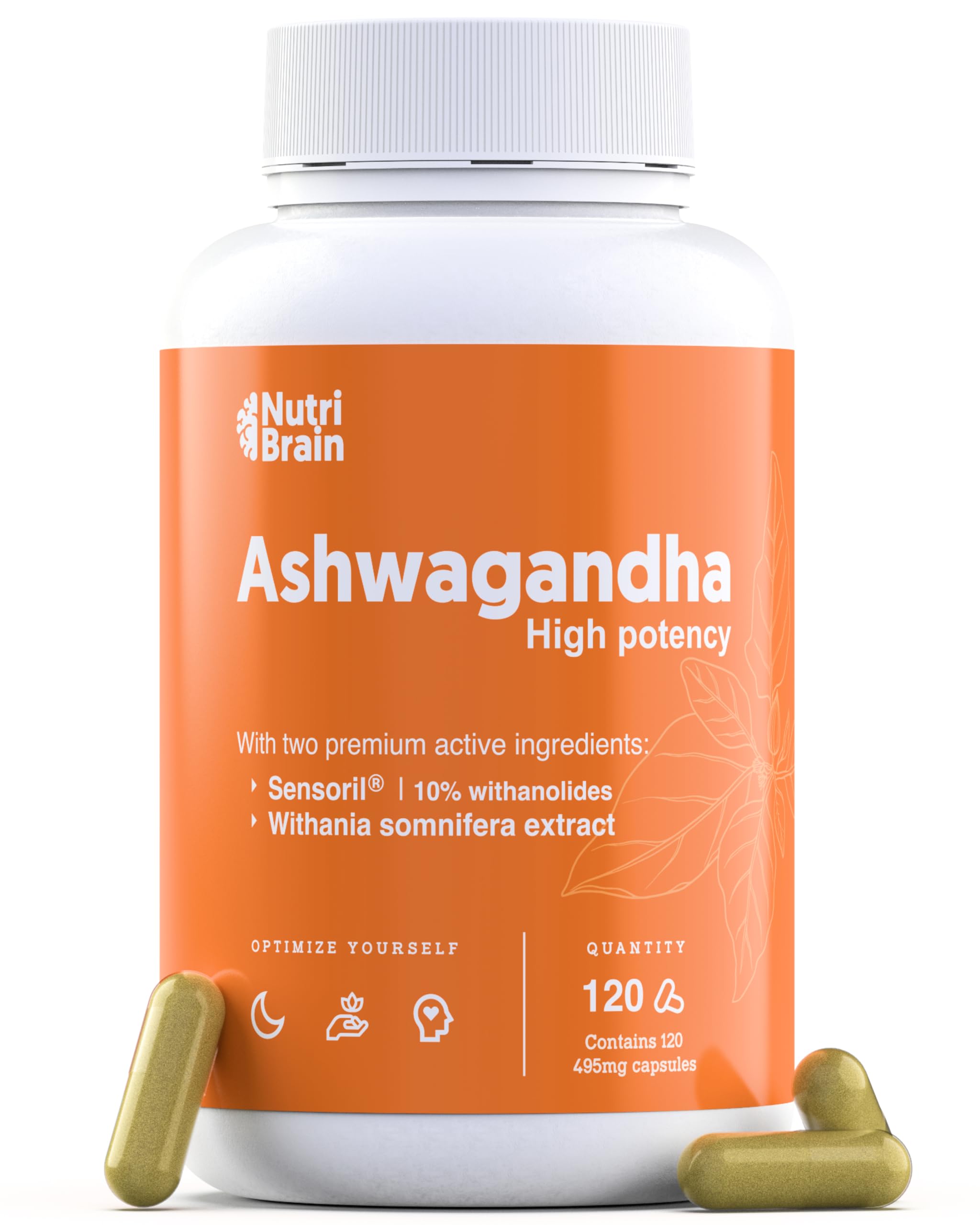 Ashwagandha High Potency: Adaptogène et Nootropique avec Sensoril® (10% Withanolides) | Sommeil profond, bien-être général, énergie, concentration | 4 mois | 2x plus concentré que KSM-66