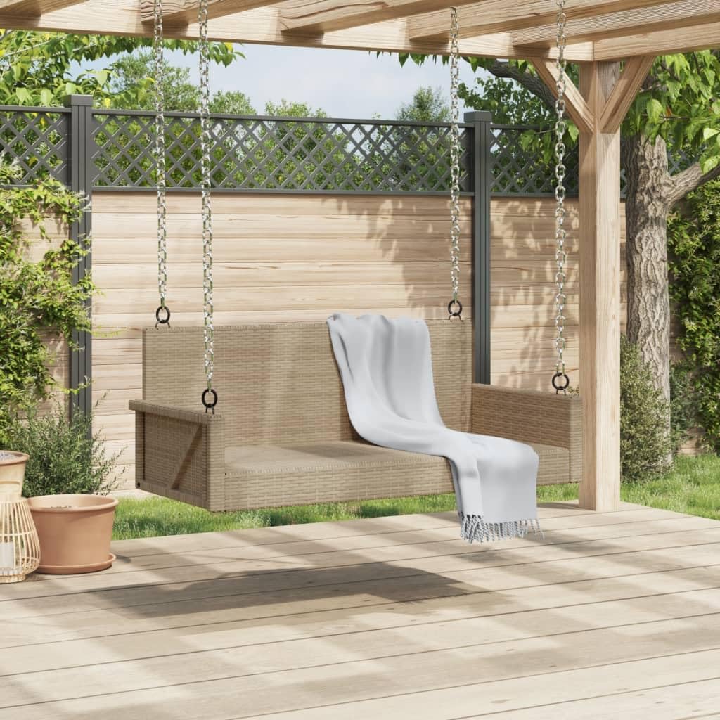 Banco Columpio de ratán sintético Beige 119x56x48 cm, Columpio Jardin Exterior, Balancin Jardin Exterior, Muebles Jardin Exterior, Balancin Balcon - 365628