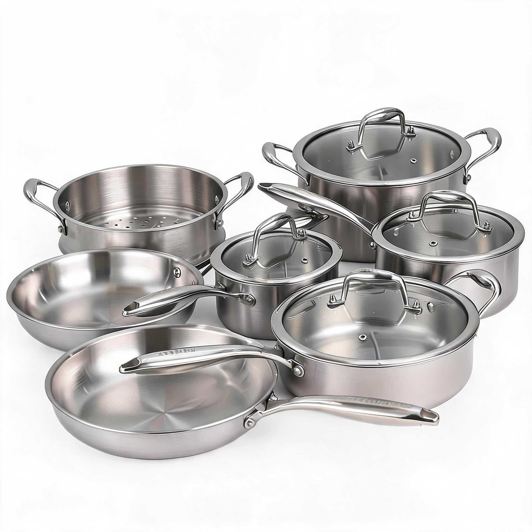 Garvee Set Pentole e Padelle Tri-Ply in Acciaio Inox 11 Pezzi