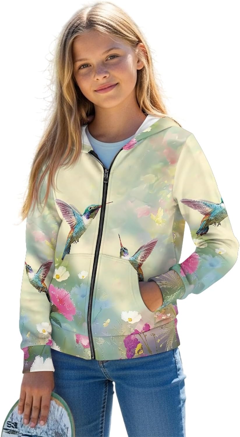 Zip Up Hoodie For Girl Animal Print Long Sleeve Hooded Sweatshirt Lightweight Fall Thin Jakcet Athletic Sweatshirt