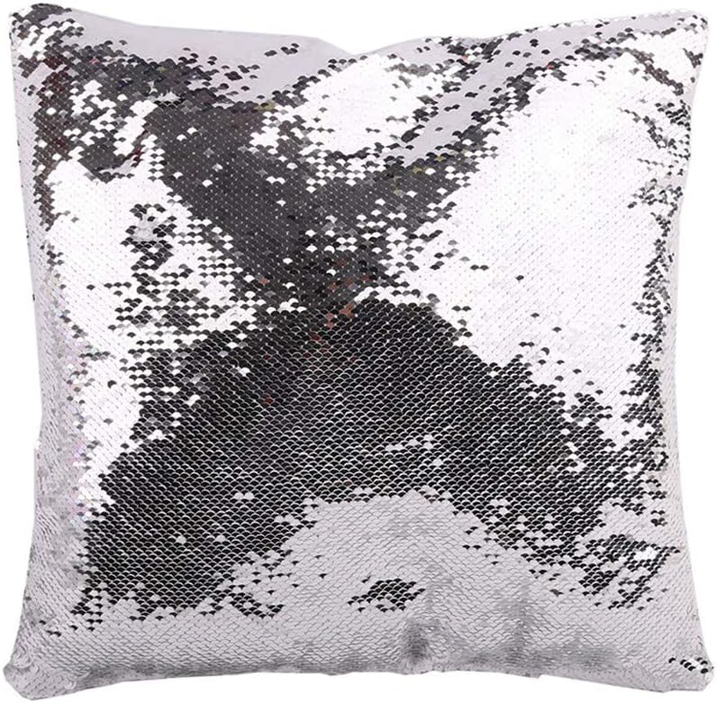 H-E 10pcs* Sublimation Blank Magic Pillow Case Throw Pillow Covers Decorative Square Mermaid Pillowcase Cushion Cover Printing Both Sides 40x40 cm (Silver)