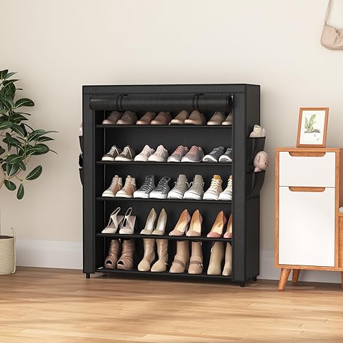 Miniatura 2 de Zapatero con tapa, organizador de zapatos de 5 niveles para 20 a 24 pares de zapatos y botas, estante grande de almacenamiento de zapatos, estante