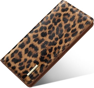 Ultra Slim Womens Wallet Minimalist Thin Long Leather Bifold Wallet RFID Blocking Card Holder Organizer with Zipper Coin Pocket Ladies Girls Gift Purse, Leopard