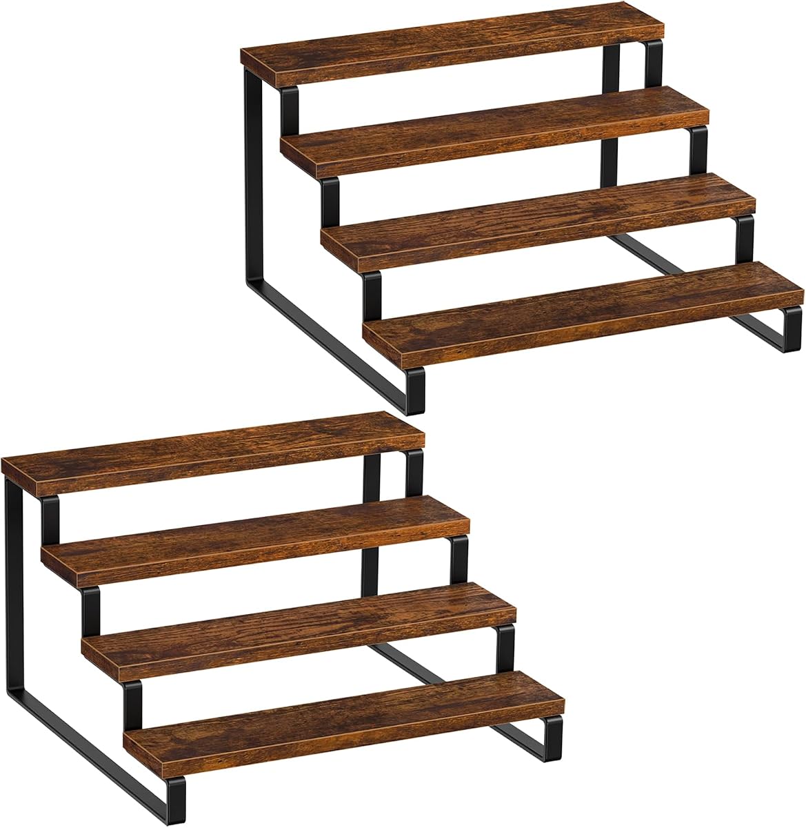 Giikin Especiero de 4 niveles, juego de 2 especieros de madera para encimera, estantes de almacenamiento para mostrador de cocina, soporte para magdalenas, soporte de exhibición, color marrón rústico
