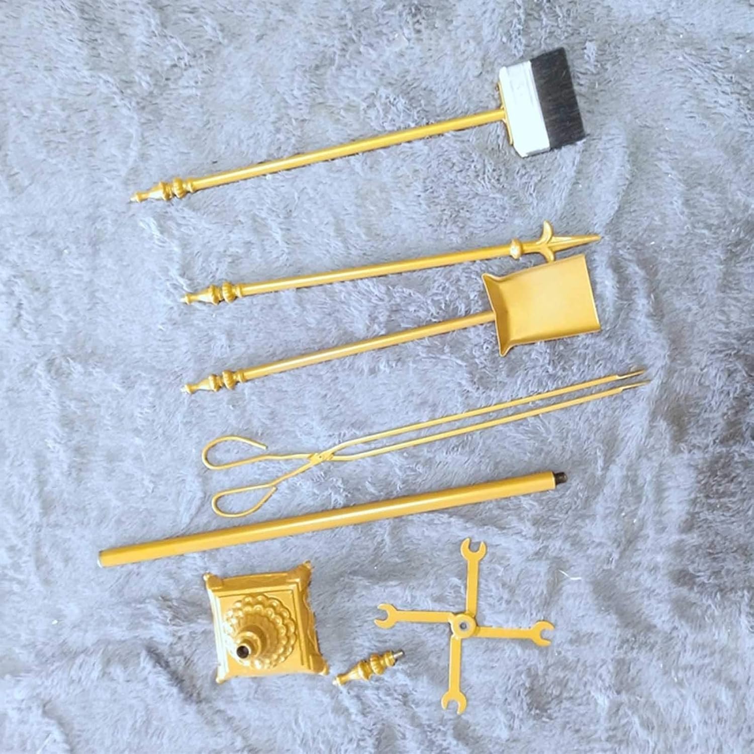 5-Piece Fireplace Companion Tools Set with Rack Shovel Brush Poker and Tongs for Outdoor Indoor Heavy Duty Metal Black/Gold