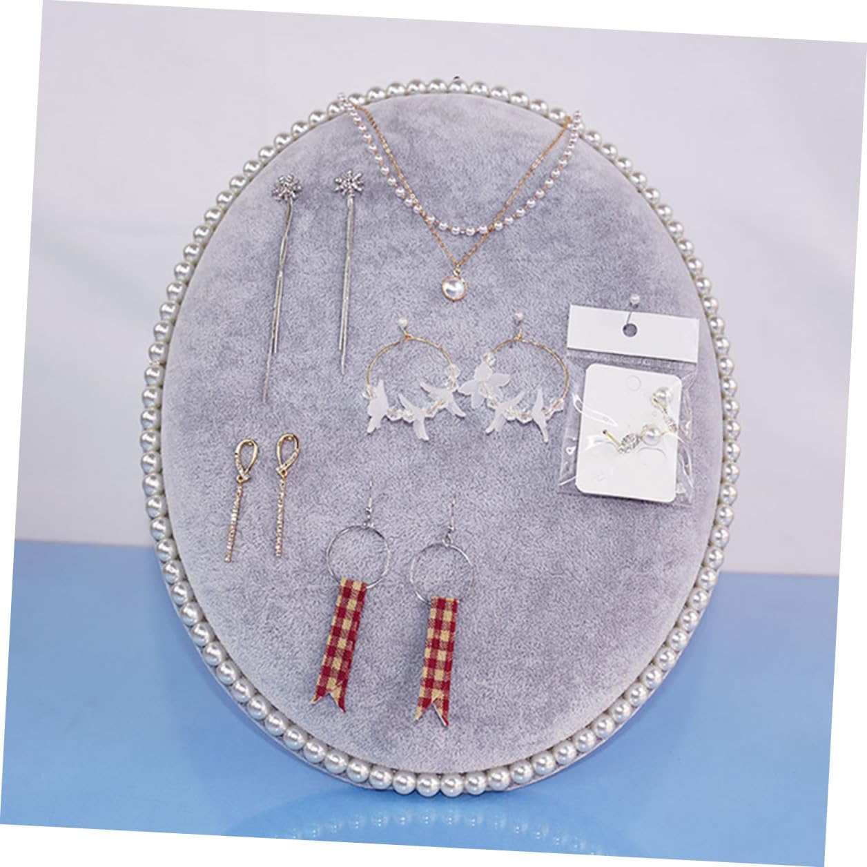 Abaodam Earring Organizer Jewelry Display Stand Large Oval Panel Velvet Finish Wall-mounted Earring Holder Rack for Studs and Necklaces Home Accessory Storage