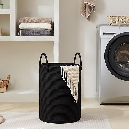 Miniatura 5 de Cesta de cuerda de algodón para la ropa sucia, 58 litros, plegable, cesta de almacenamiento de ropa para mantas, organización de lavandería,