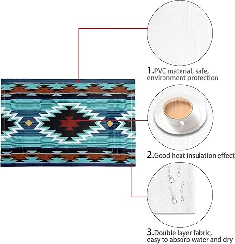 Miniatura 10 de Juego de 6 manteles individuales aztecas bohemios para mesa de comedor, manteles individuales tribales navajos, accesorios decorativos, fáciles de