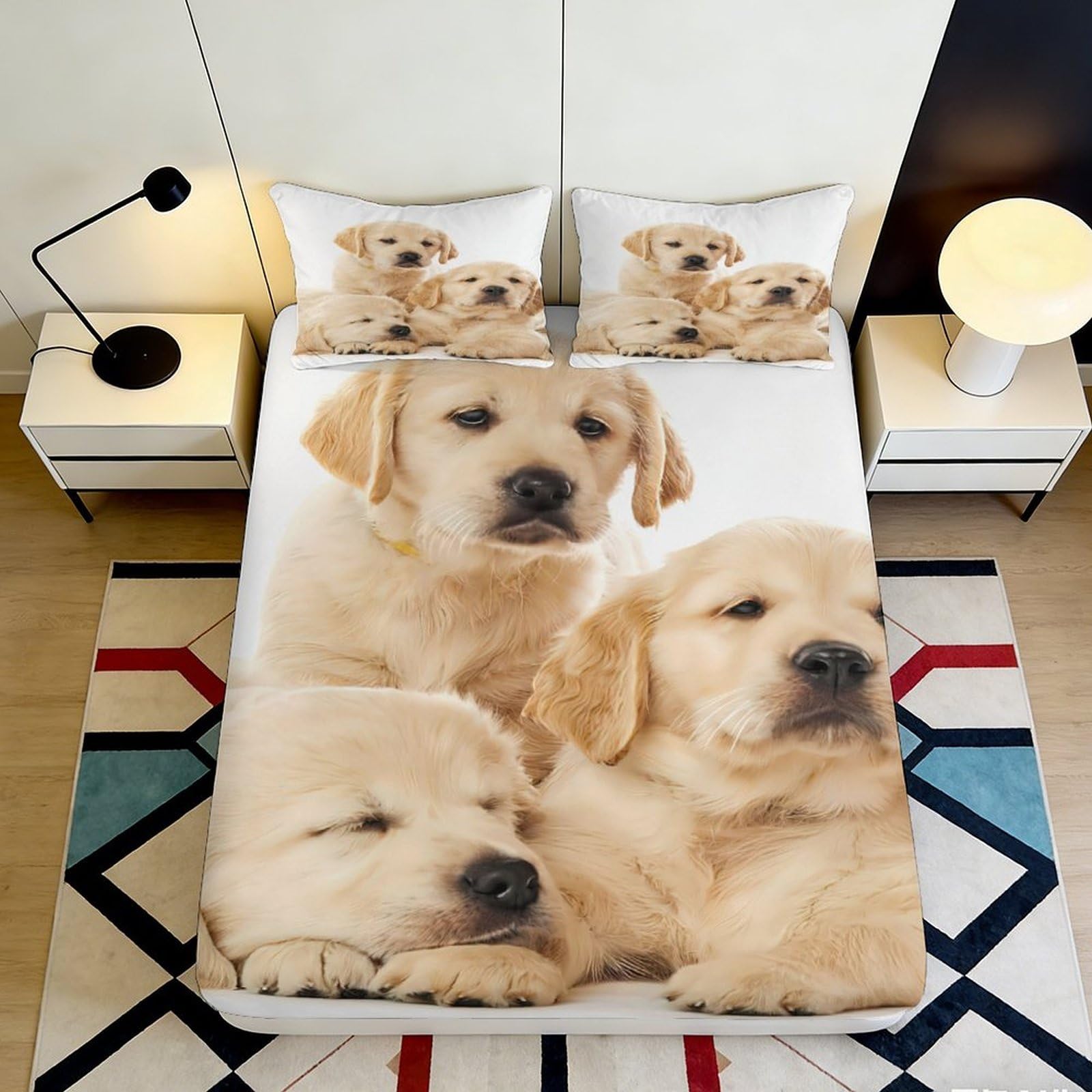 3D Printed Golden Retriever Puppy Fitted Sheet Microfiber Soft Bed Cover for Bedroom Guestroom Decor Mattress Protection 90x200x25cm