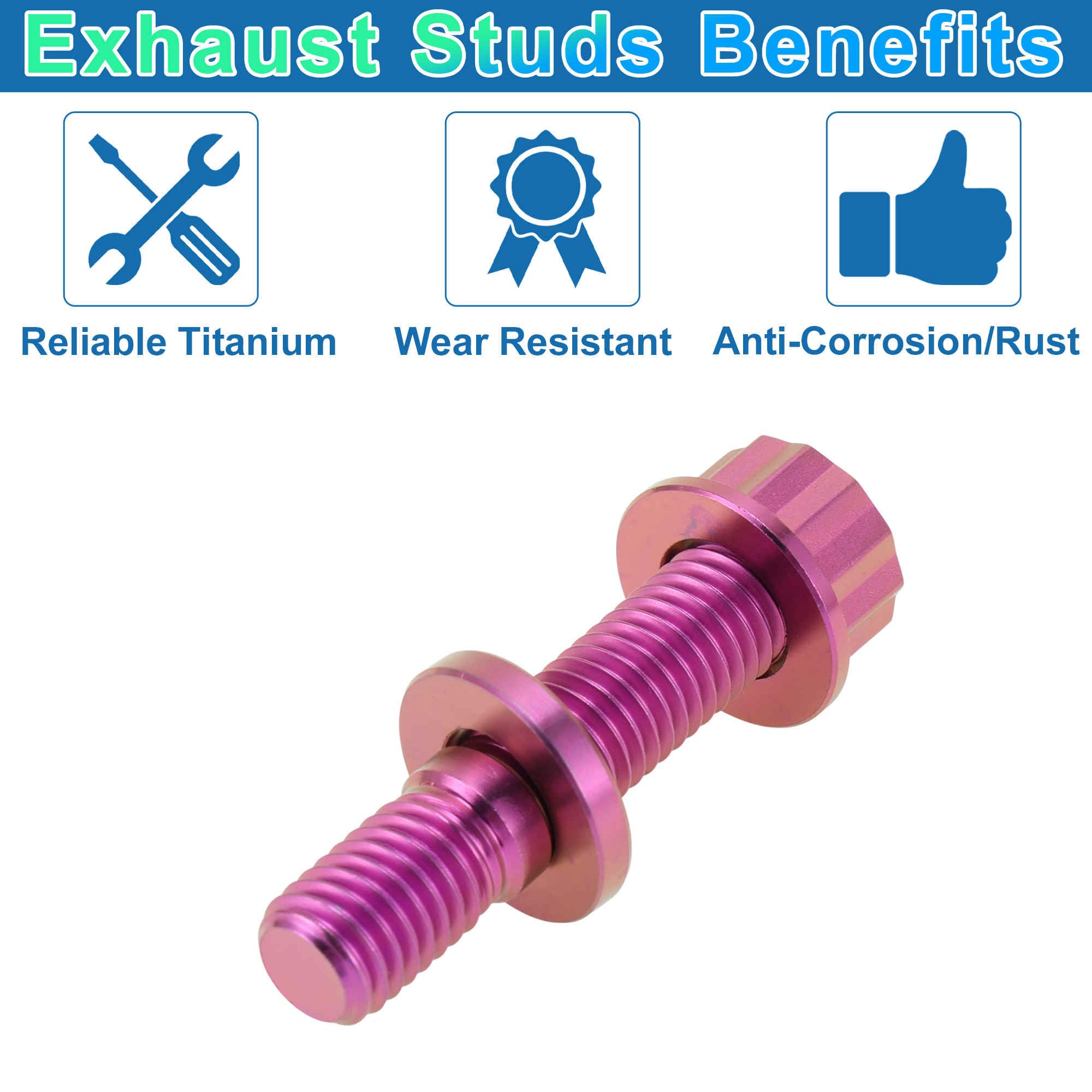12 Set Bulloni Per Collettore Di Scarico In Lega Di Titanio M10 X 54mm Passo 1.5 Kit Bulloni Per Collettore Di Scarico Dadi Rondelle Viola