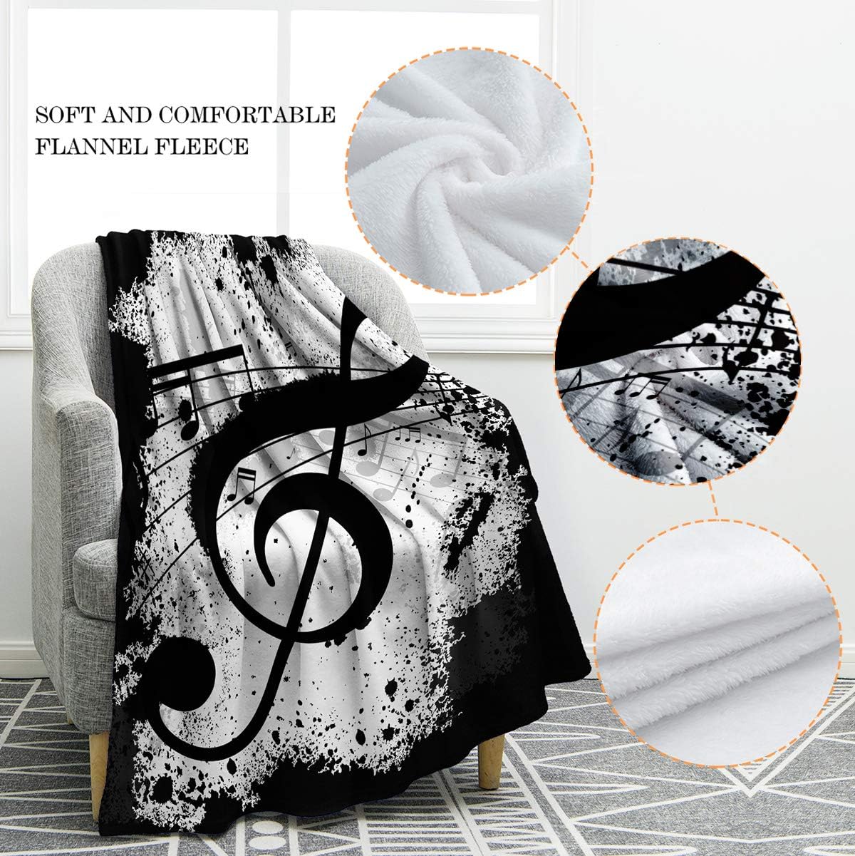 Jekeno Music Note Gifts Blanket for Women Men, Throw Blankets for Teacher Adult Kids Girls Boys Music Lovers Gifts, Decor for Home Bed Couch - Image 3