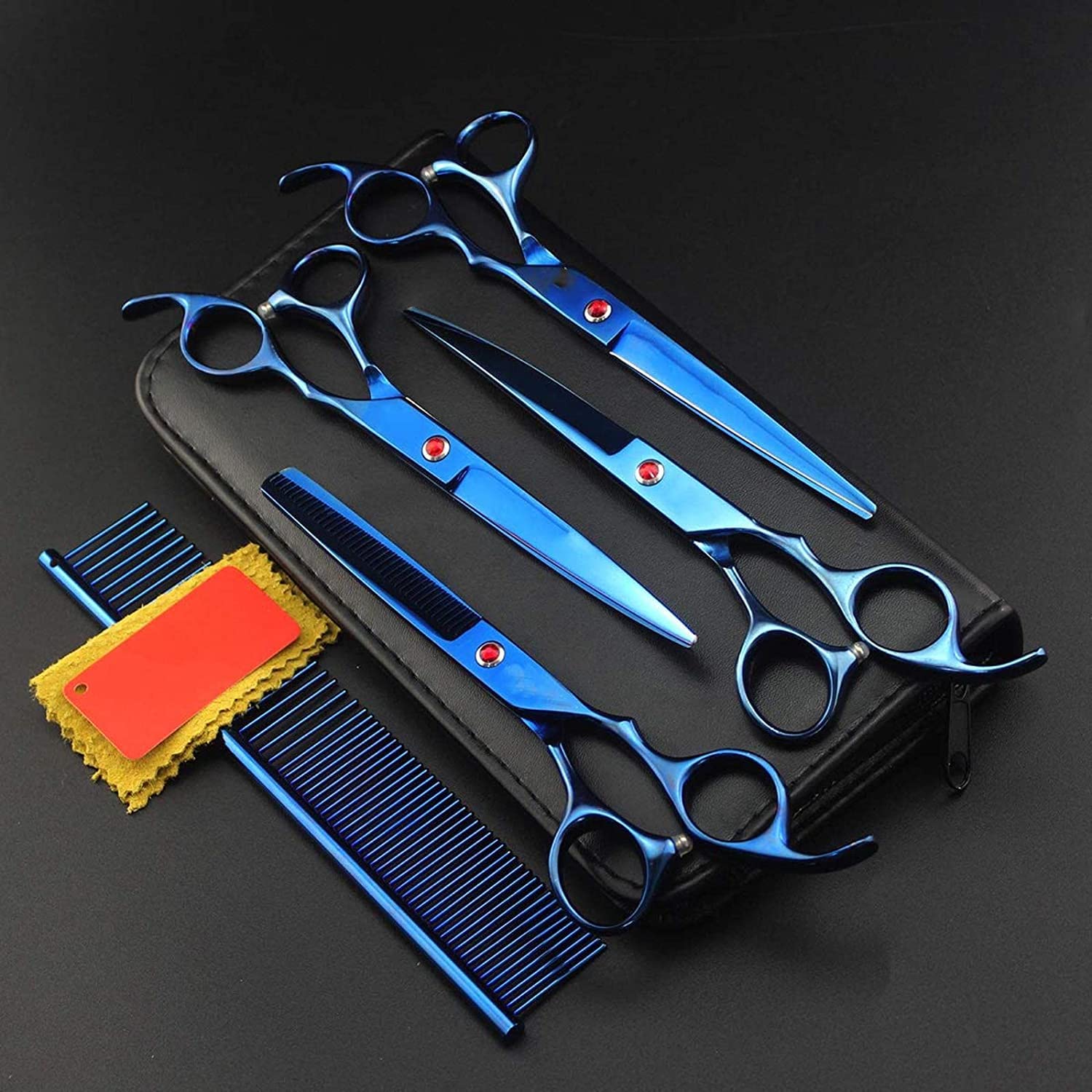 Tijeras Peluqueria Canina, Kit de tijeras for adelgazar y cortar perros y gatos, curvadas rectas, tijeras for pelo for perros