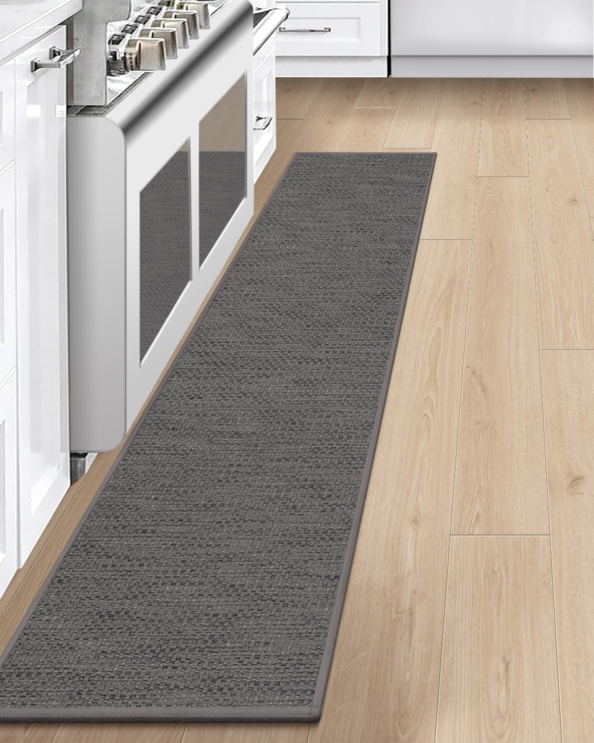 LEKEEPGO Küchenteppich Waschbar rutschfest 43x200cm, Küchenläufer rutschfest, Küchen Teppiche, Waschbarer Teppich Läufer Flur, Saugfähig Teppichläufer für Küche, Flur, Waschküche, Grau