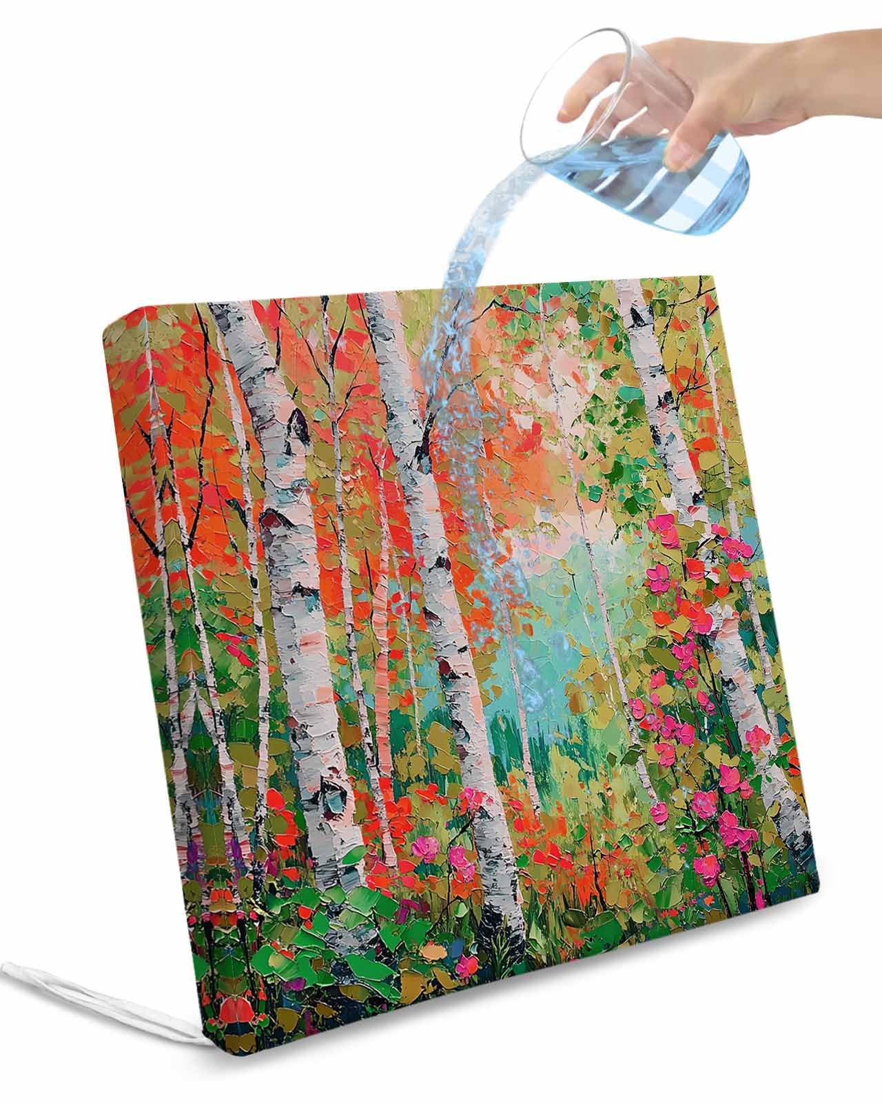 Oil Painting Outdoor Cushion Chair Cover Set of 2 - Waterproof Couch Seat Covers, Modern Abstract Art Summer Tree Leaves Green Pink Patio Furniture Protector Slipcovers for Sofa/RV, 24