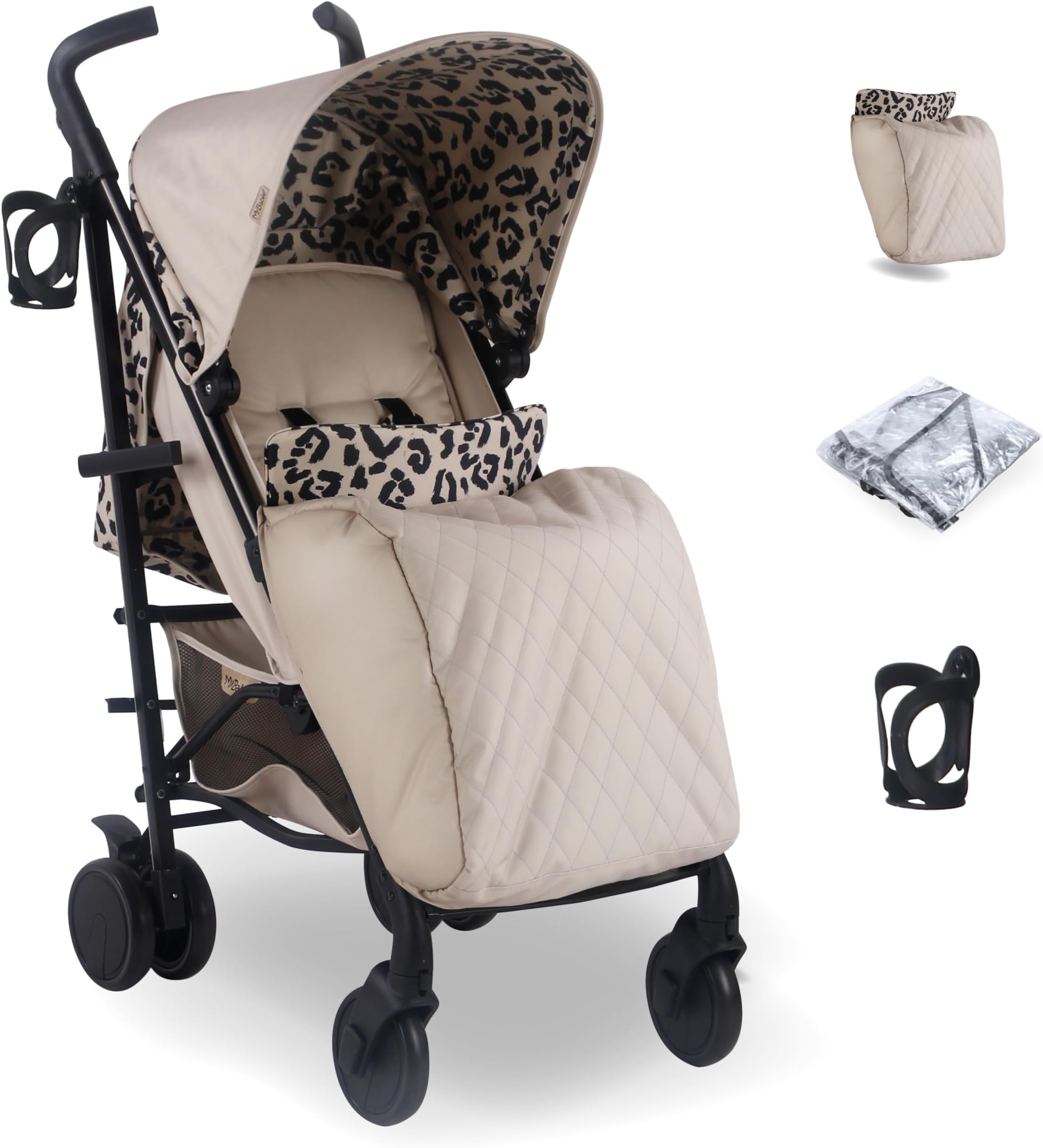 – My Babiie MB51 Dani Dyer Leopard Lightweight Stroller, Sturdy & Protective, Lightweight Frame, Comfort, Manoeuvrability, Suitable from Birth to Maximum 22kg, with Cup Holder, Rain Cover and Footmuff