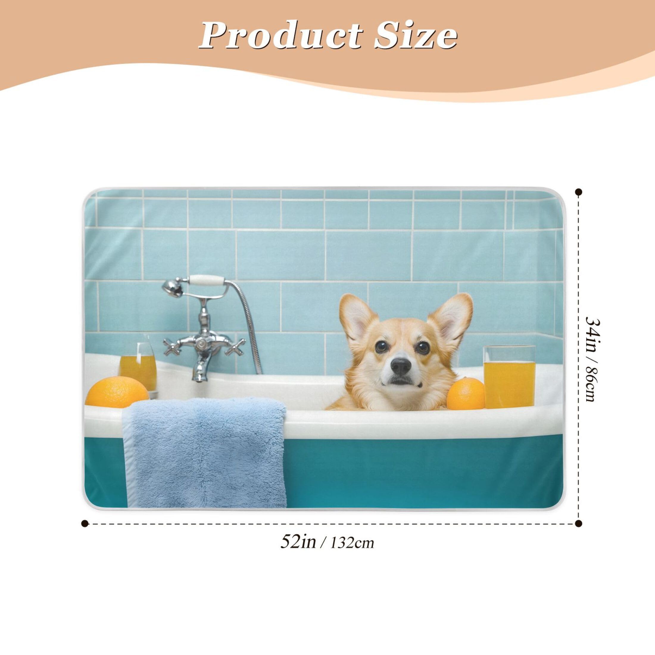 Takiito Dog Sitting in Bathtub Bed Pad Reusable Bed Underpad Washable Waterproof Leak-Proof Quick Dry Incontinence Pee Pad for Toddlers Kids Adults Pets 34x52 in