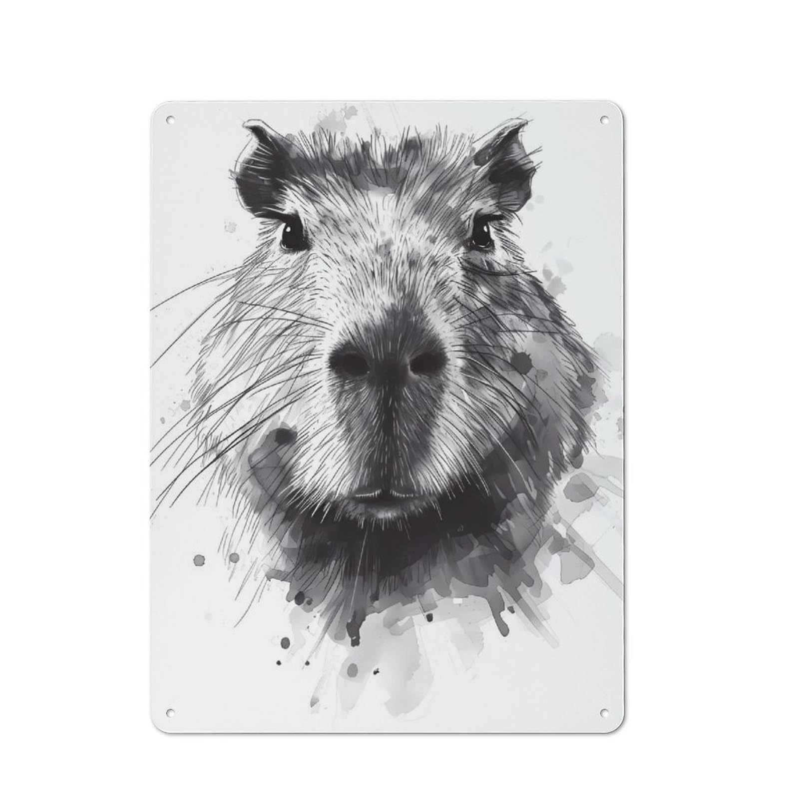 Junmoney Capybara Black Watercolor Metal Plaque 40X30cm With For Hallway Wall, Retro Decor, For Wall Display Collectors