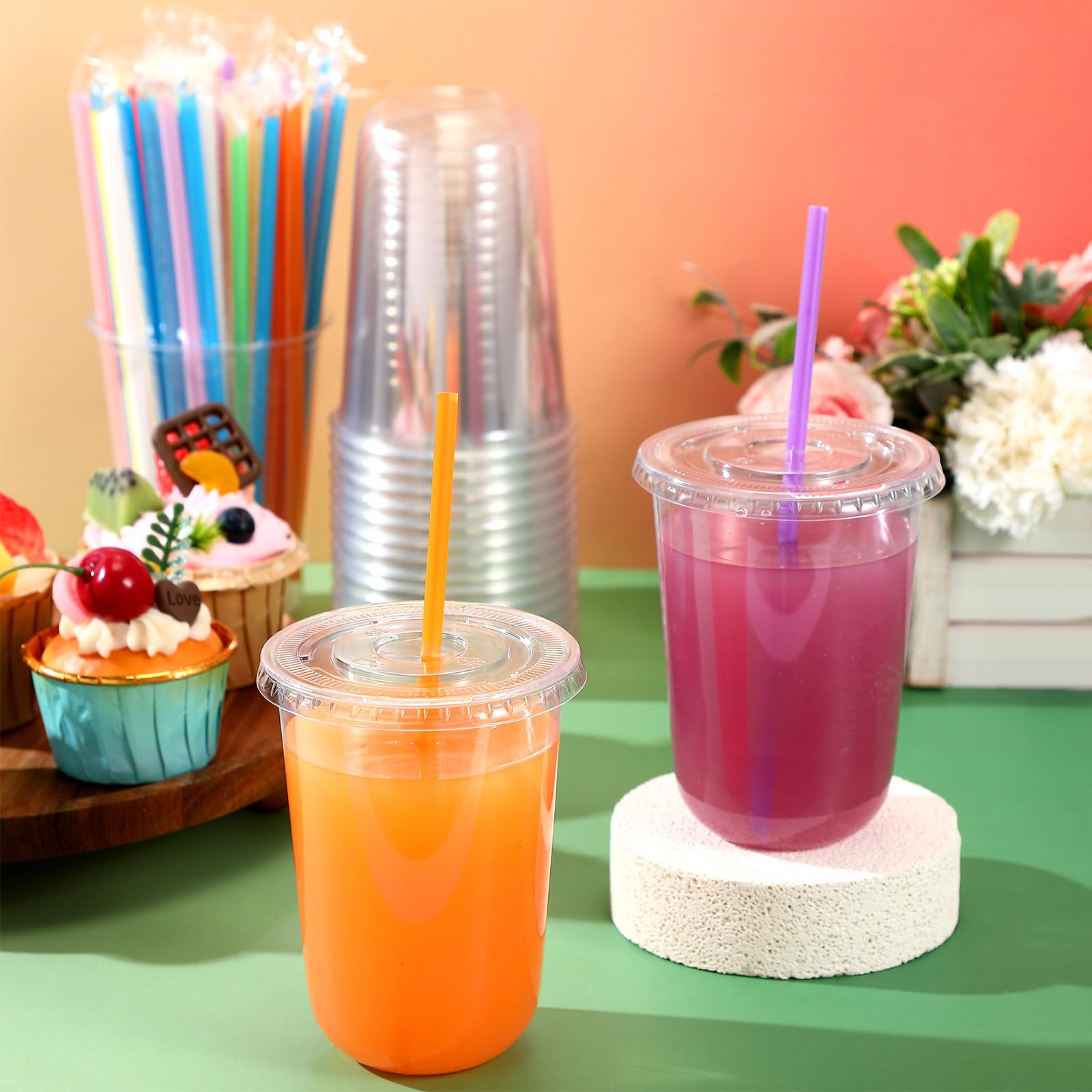 Amazon.com: Ziliny 100 Pack 16 oz Plastic Cups with Lids and Straws Clear  Disposable Round Bottom Coffee Cups Dirty Soda Bar Supplies for Iced  Coffee, Cold Drinks, Juice, Smoothies, Milkshakes : Health