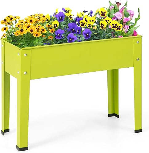 Miniatura 13 de S AFSTAR Cama de jardín elevada, maceta elevada galvanizada con patas y agujeros de drenaje, cama de jardín independiente para interiores