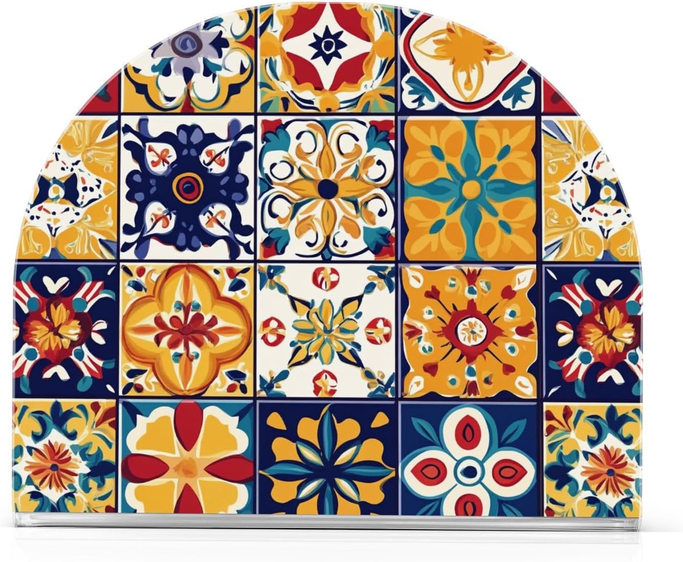 Mexican Spanish Style Colorful Tile Pattern Napkin Holder for Table Acrylic Vertical Napkin Holders for Paper Napkins Decor Napkin Dispenser for Home Party Dining Cocktail Kitchen Accessories