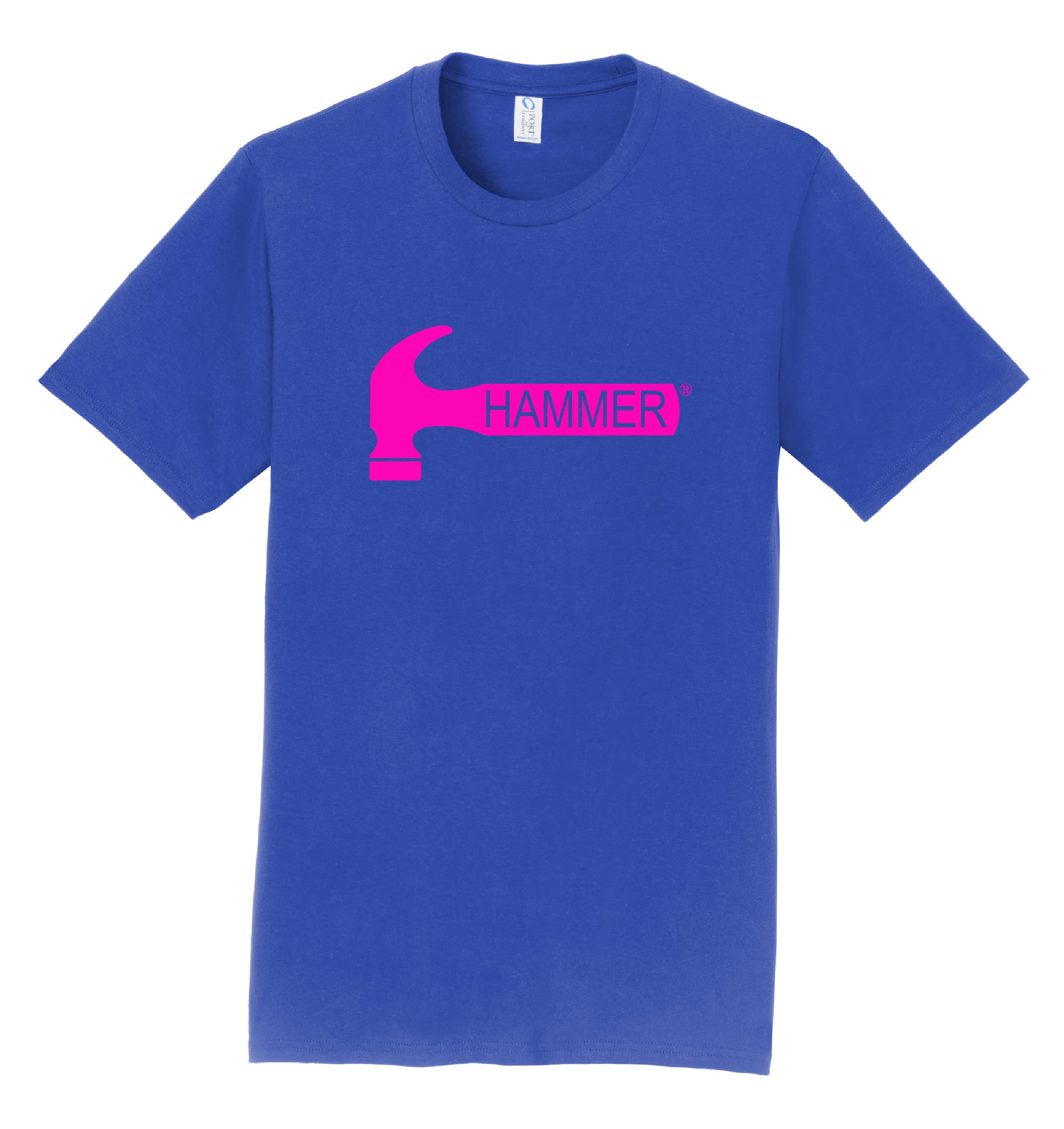 Logo Infusion Blue T-Shirt 100% Cotton - Hammer Bowling - Pink Logo - Design 00AE