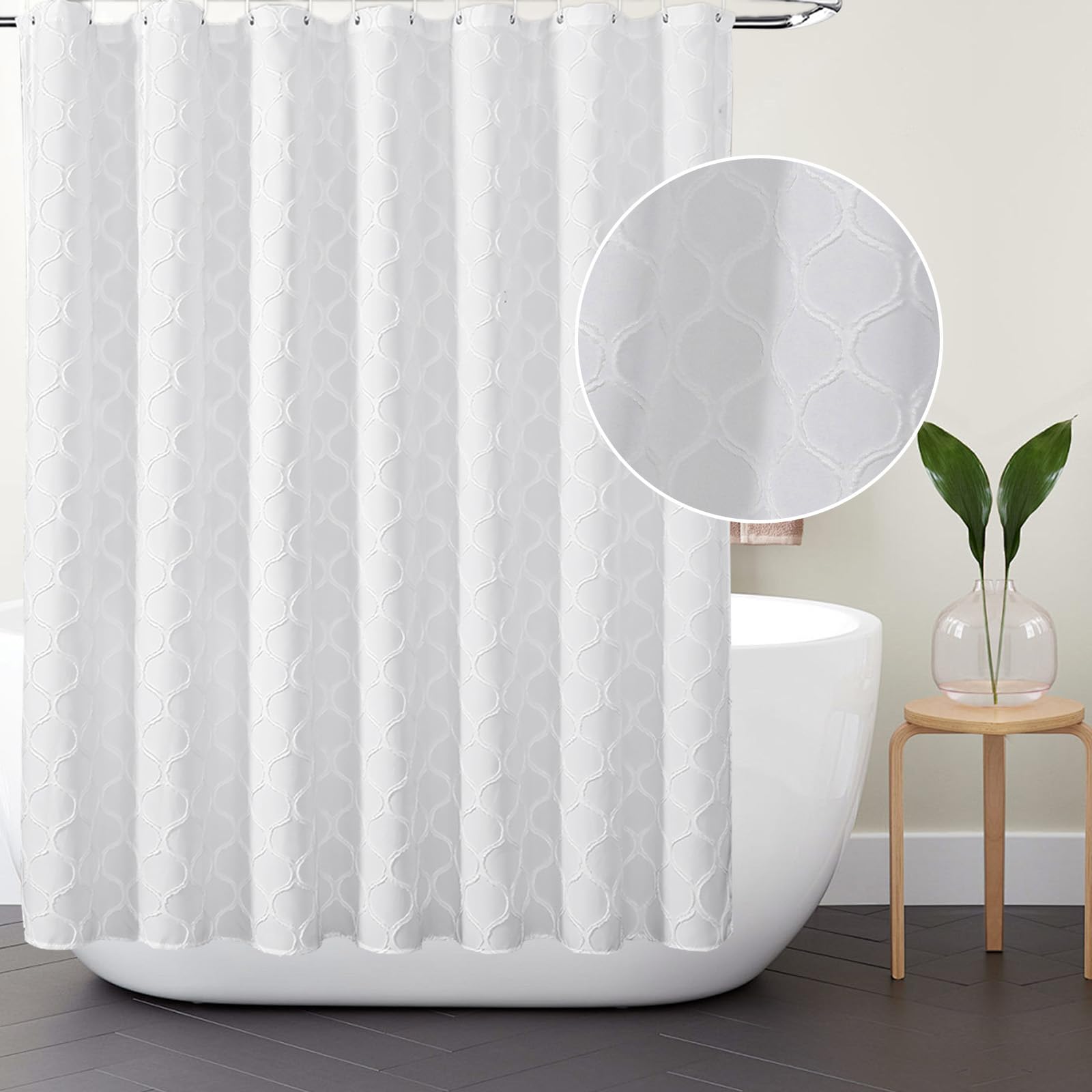 AIBIIN Cortina de ducha bohemia blanca de 180 x 180 cm, para baño, bañera moderna, decoración de tela duradera, con 12 ganchos