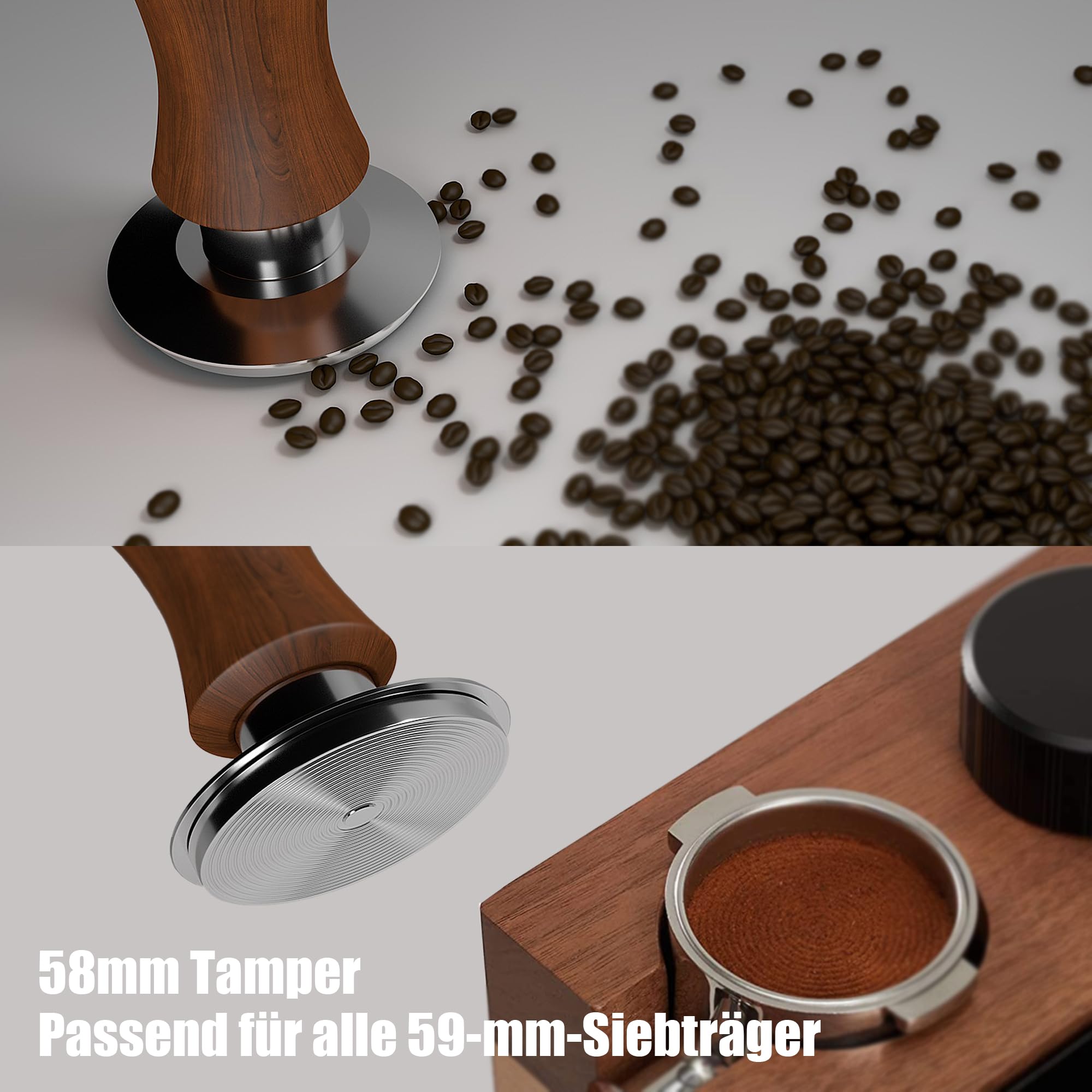 KYONANO Tamper 58,5 mm, caffè espresso, elegante Decent Force Tamper, calibrato a pressione di contatto 30 lbs, acciaio inox 304, macchina per caffè espresso