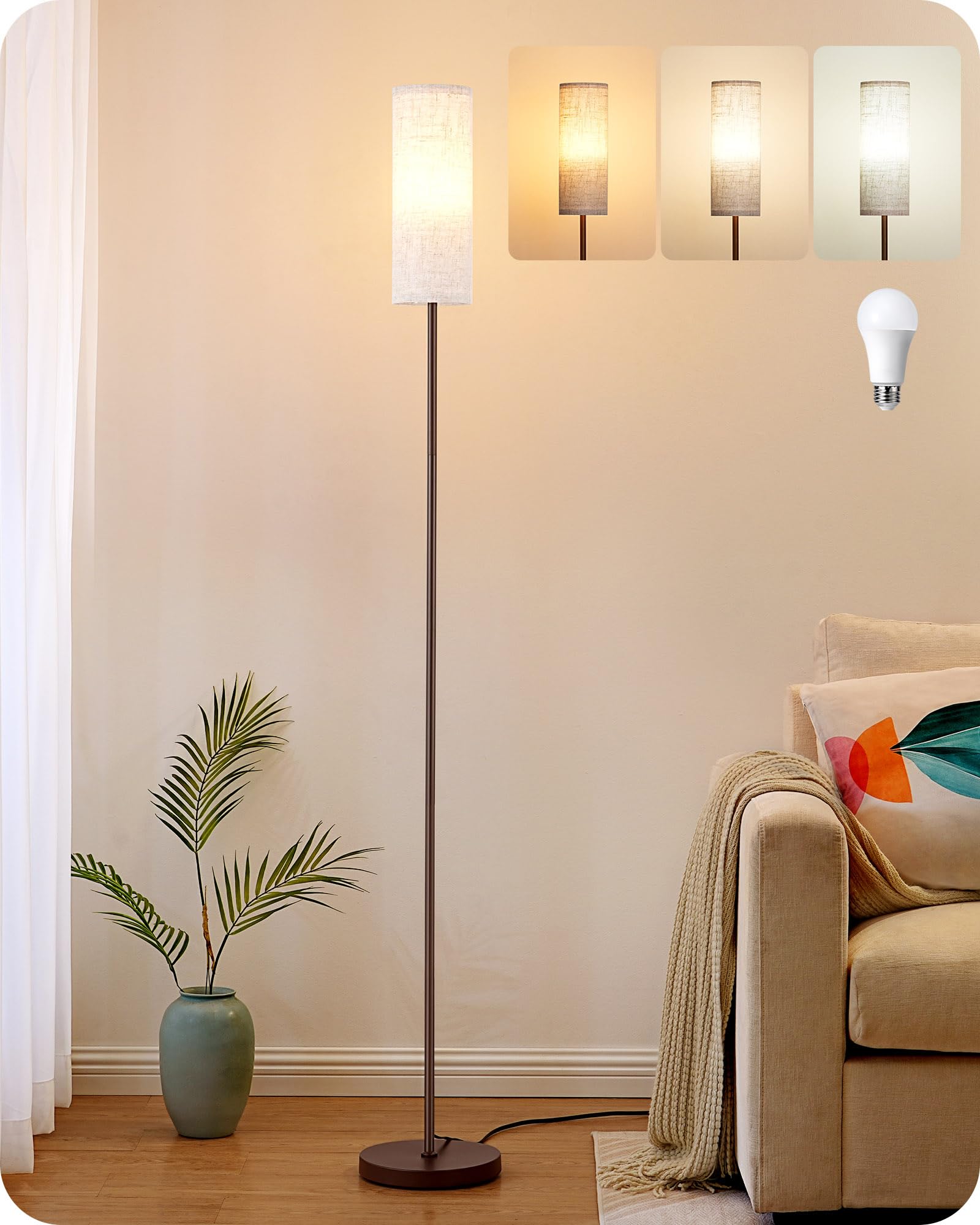 Photo 1 of *** MISSING PIECES*** EDISHINE LED Floor Lamp for Living Room, 63.7in Modern Standing Lamp with 9W LED Bulb, 3 Color Temperature, Minimalist Floor Lamp for Bedroom, Office, Nursery, Foot Pedal Switch, Brown