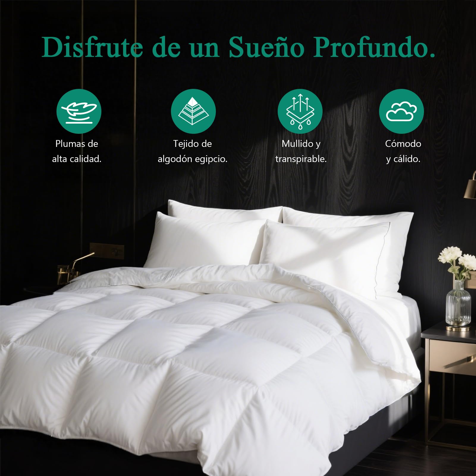 APSMILE Edredón Plumas y Plumón, Relleno Nórdico Invierno, 155x220cm | 100% Algodón Egipcio, Cama 90, Extra cálido 600gr/m², Esponjoso y Lujoso, Lavable, Oeko-Tex y DOWNPASS, Apto para alérgicos