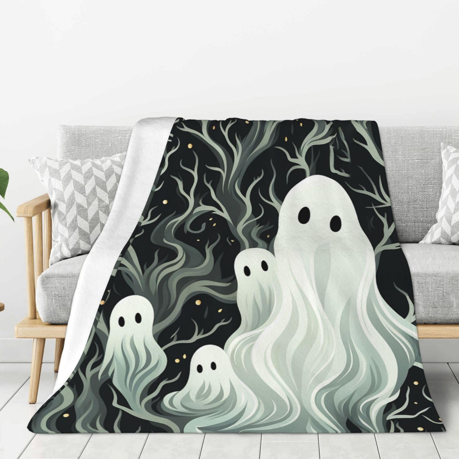 Couverture en flanelle fantôme blanc pour lit et canapé de 203x152 cm