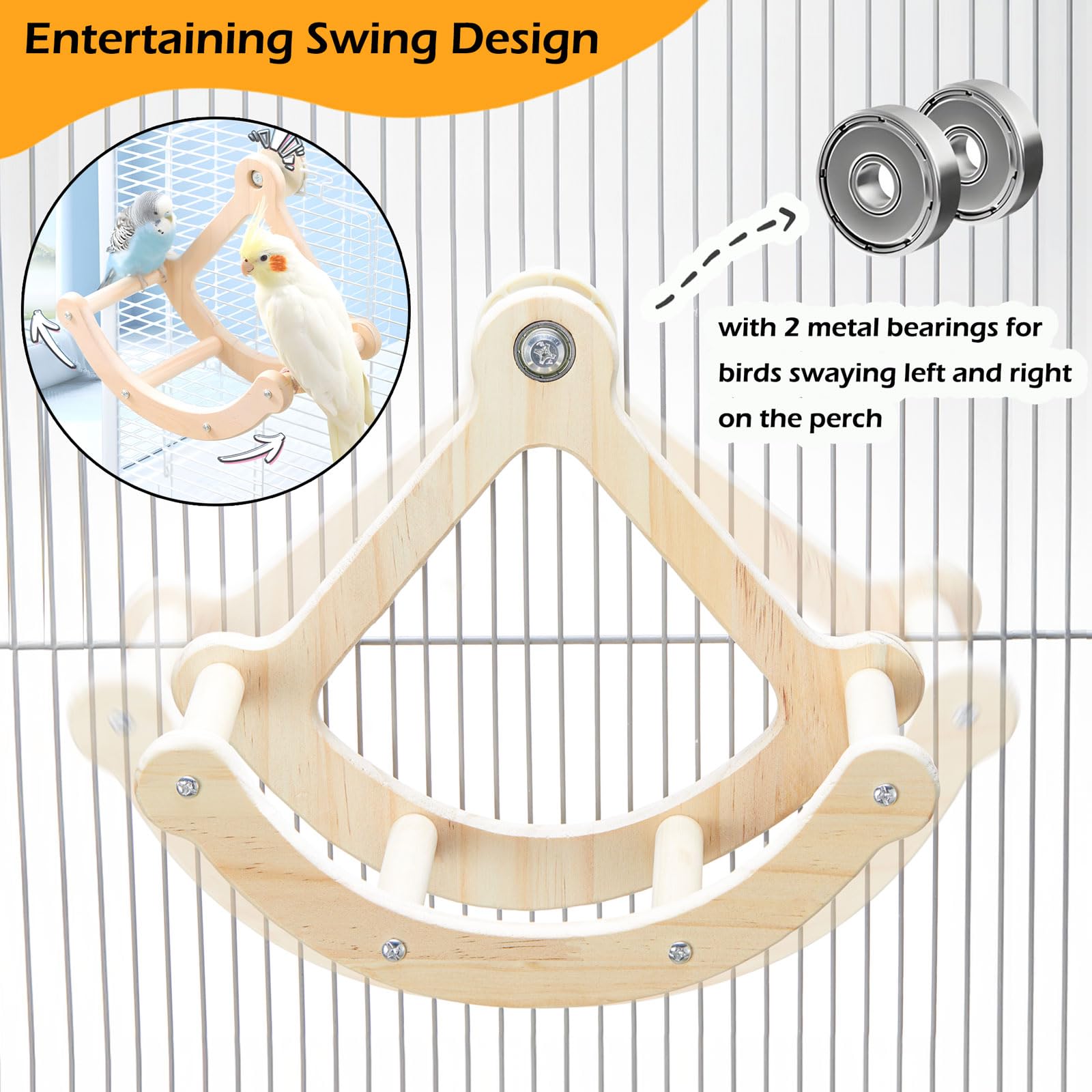 Bird Perch Toy, Interactive Rocking Parakeet Toys and Perches, Wooden Exercise Wheel Cockatiel Toys, Intelligence Puzzle Birds Enrichment Toy for Parrot, Bird Cage Accessories Perch for Budgies Conure
