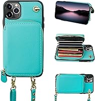 Vista 11 de Bocasal Funda tipo cartera cruzada para iPhone 11 Pro Max, funda de piel con bloqueo RFID y soporte para tarjetas, funda protectora con cremallera