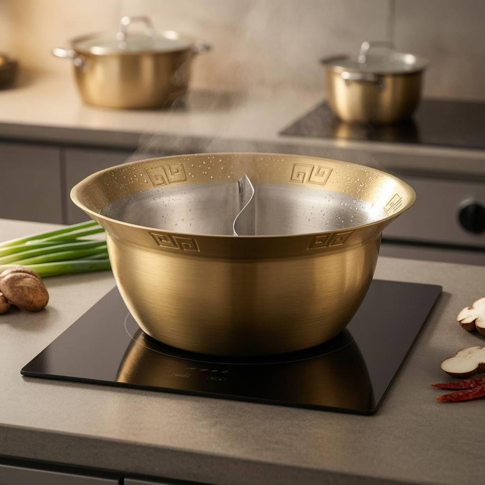 Compartimentée Séparée Double Contenant Récipient Inoxydable Répartition Pratique pour Repas Multi Goûts Convient Repas Collectif Service Restauration, 28CM, Gold Divided Flat