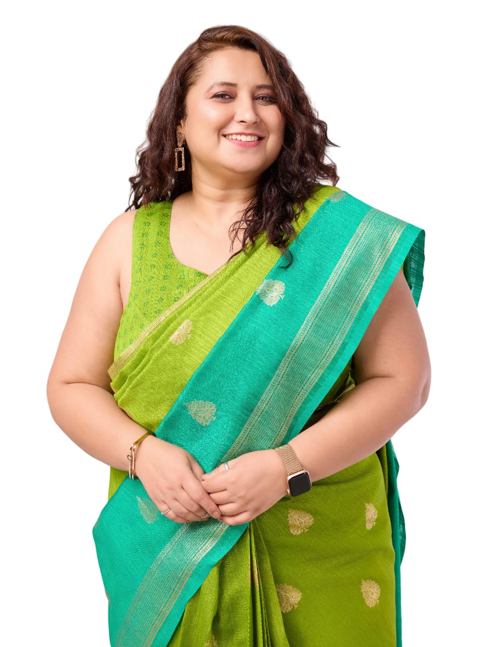 AARZA Women's Plain Silk Ready to Wear Saree