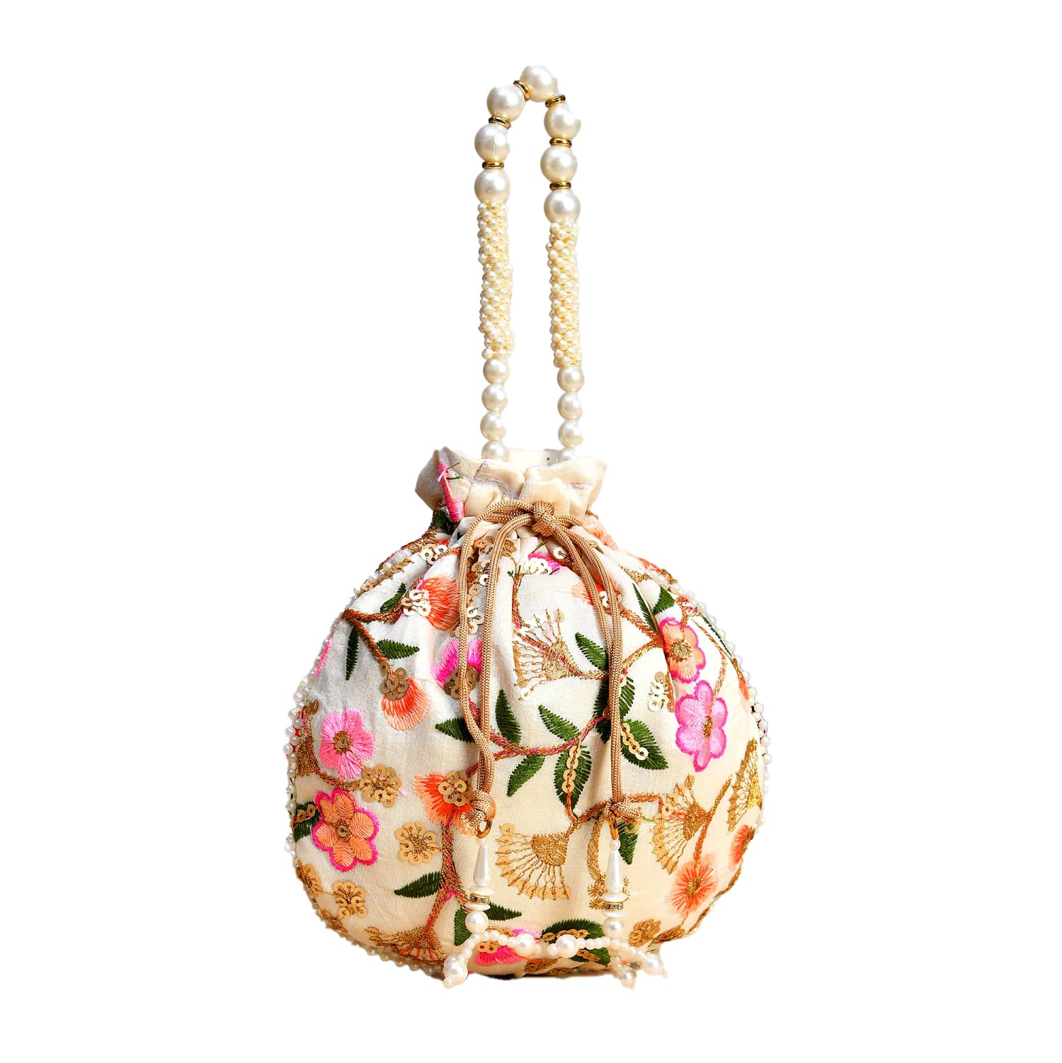 Kuber Industries Potli|Silk Wedding Potli|Christmas Gift Potli|Baby Shower Potli|Traditional Shagun Potli|Drawstring with Beads Handle Potli|New Flower Embroidery Potli|Cream (B0CPFLRCL3) Amazon Price History, Amazon Price Tracker