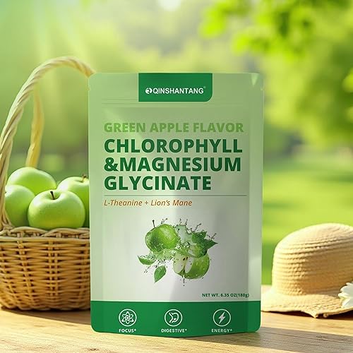 Miniatura 6 de Polvo de glicinato de magnesio y clorofila con L-teanina, melena de león  Apoyo al sueño tranquilo, alivio del estrés y desintoxicación  Jugo en