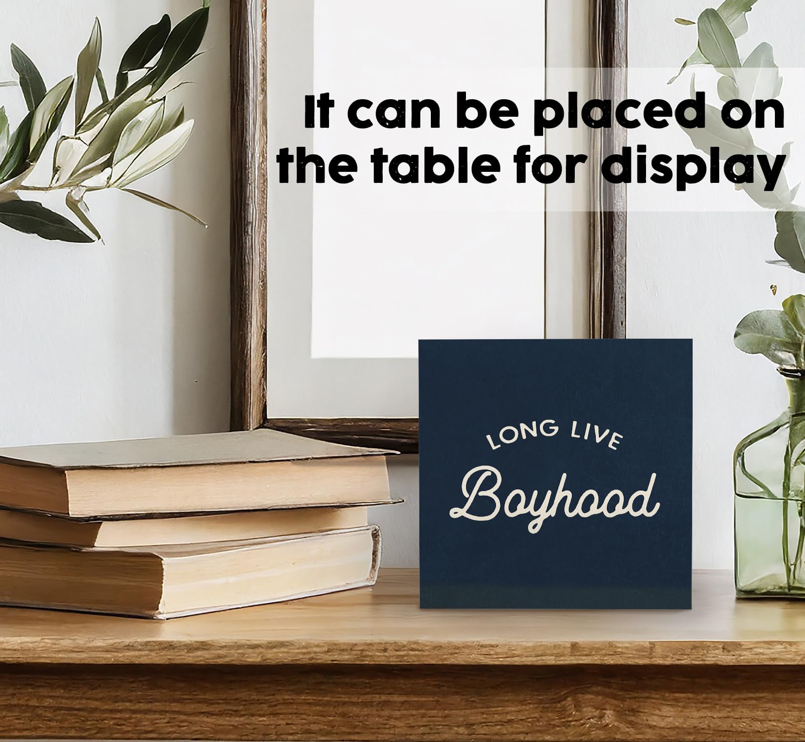 Targa in legno blu navy con scritta "Long Live Boyhood", decorazione per la cameretta dei ragazzi, decorazione per la casa per camera dei bambini, camera da letto, sala giochi, scrivania