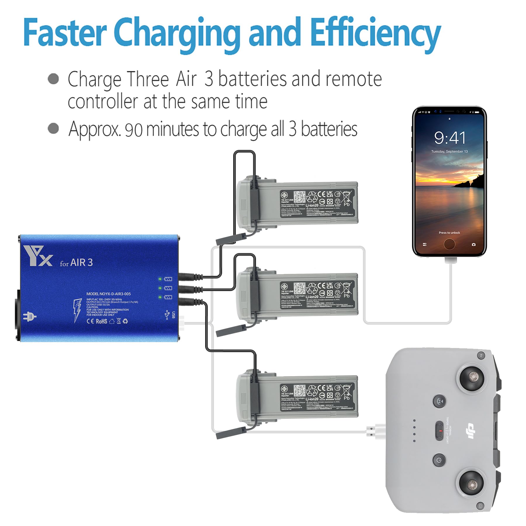 Charger DJI Air 3 5in1 3 Batterie Accessori - Dettaglio