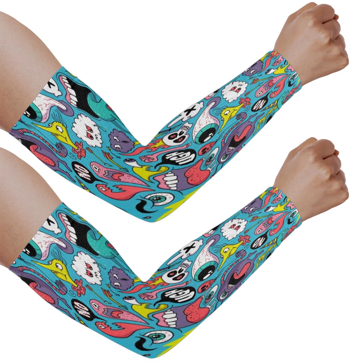 Eativisa Gardening Sleeves for Women Men Arm Sleeves Cute Monsters Anti-Slip Defense Sun Protection Sleeves Breathable UV Cooling Farmer Sleeves Cover Arms for Sport Outdoor Running