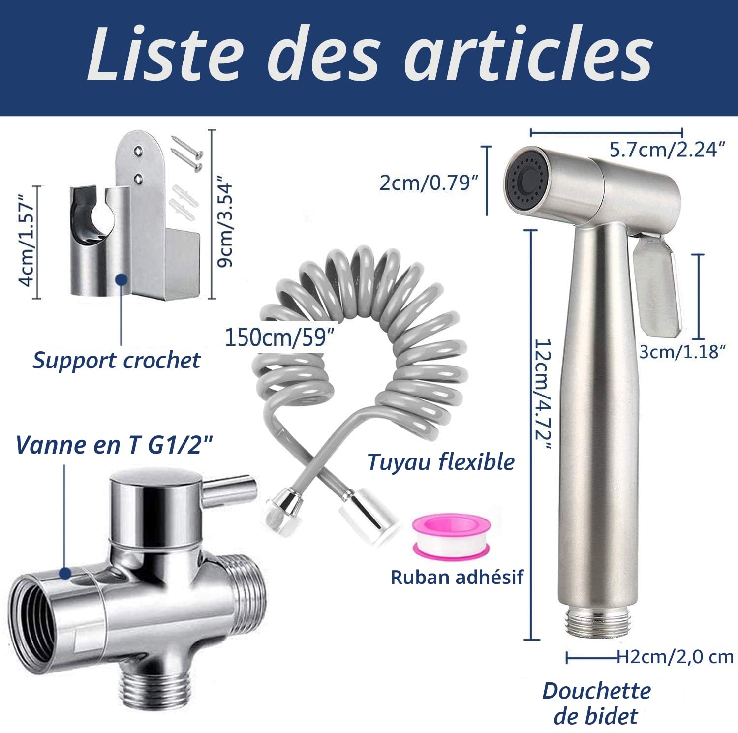 Pulvérisateur de bidet à main pour toilettes, salle de bain et bidet avec tuyau en ABS pour lavage féminin et animal domestique