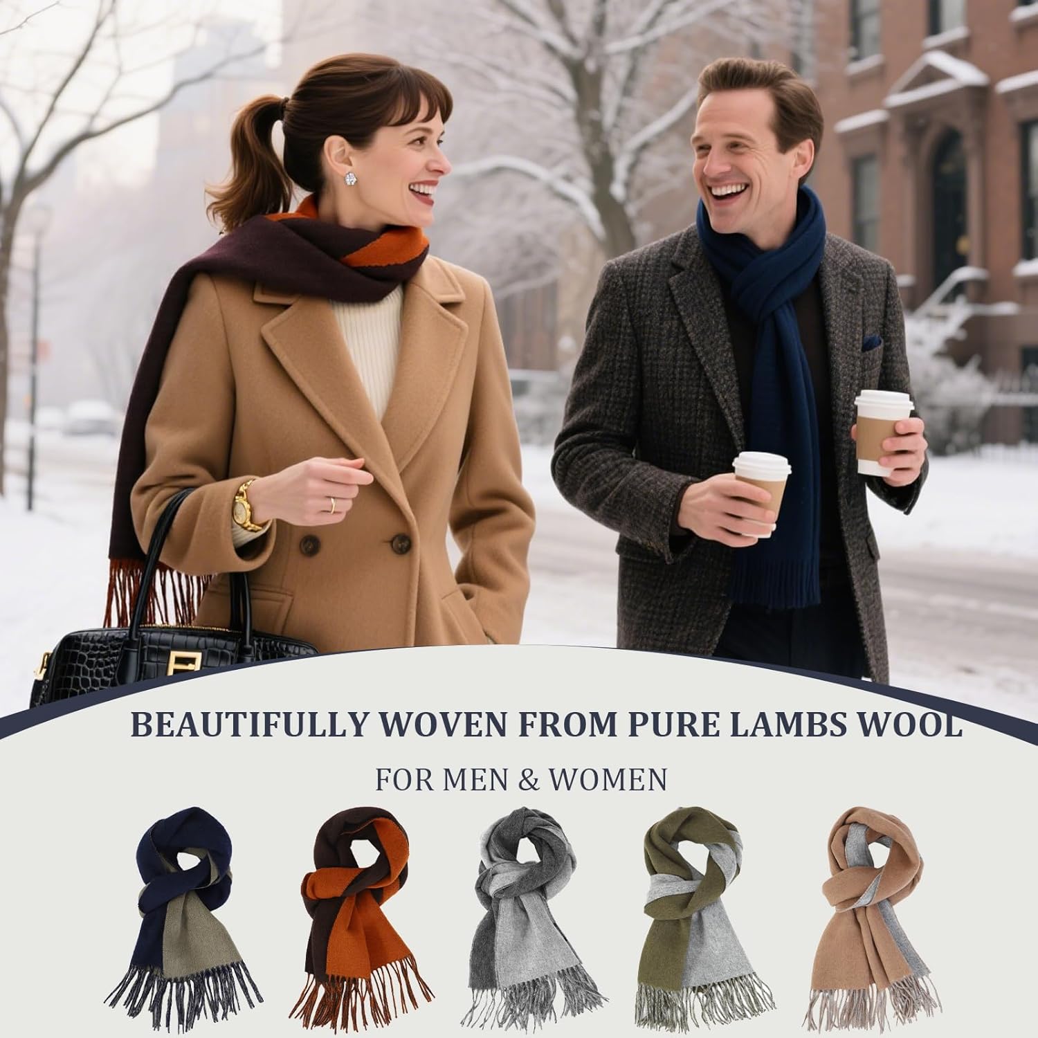 100% Wool Scarf for Men Women,Thick Long Warm Winter Scarves,Merino Wool Scarf for Cold Weather - Image 2