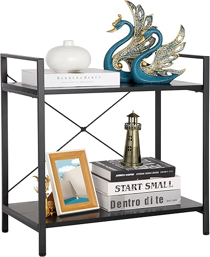 Miniatura 5 de Nouva Estantería pequeña para espacios pequeños de 2 niveles, estantería industrial de madera y metal, estante abierto para dormitorio, sala de