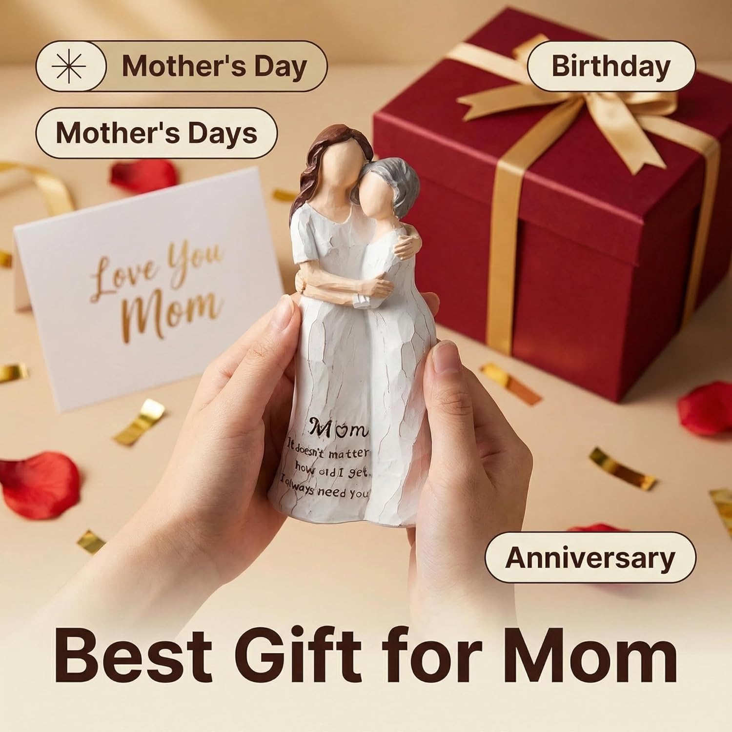 Meaningful Birthday Gift from a Daughter to her Mother，8" Mother Daughter Hug Sculpted Hand-Painted Statue，for Mother's Day, Christmasgift(Mom Gifts)