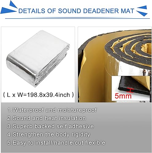 Miniatura 2 de uxcell 197mil 54.4sqft Alfombrilla de amortiguación de sonido térmico para techo de granja de fábrica y tubería de agua, aislamiento acústico