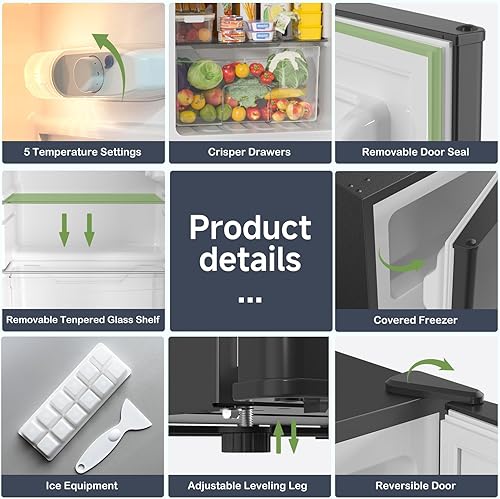 Miniatura 8 de BANGSON Mini refrigerador con congelador, refrigerador pequeño de 2 puertas con congelador, refrigerador pequeño para dormitorio, 3.2 pies cúbicos,