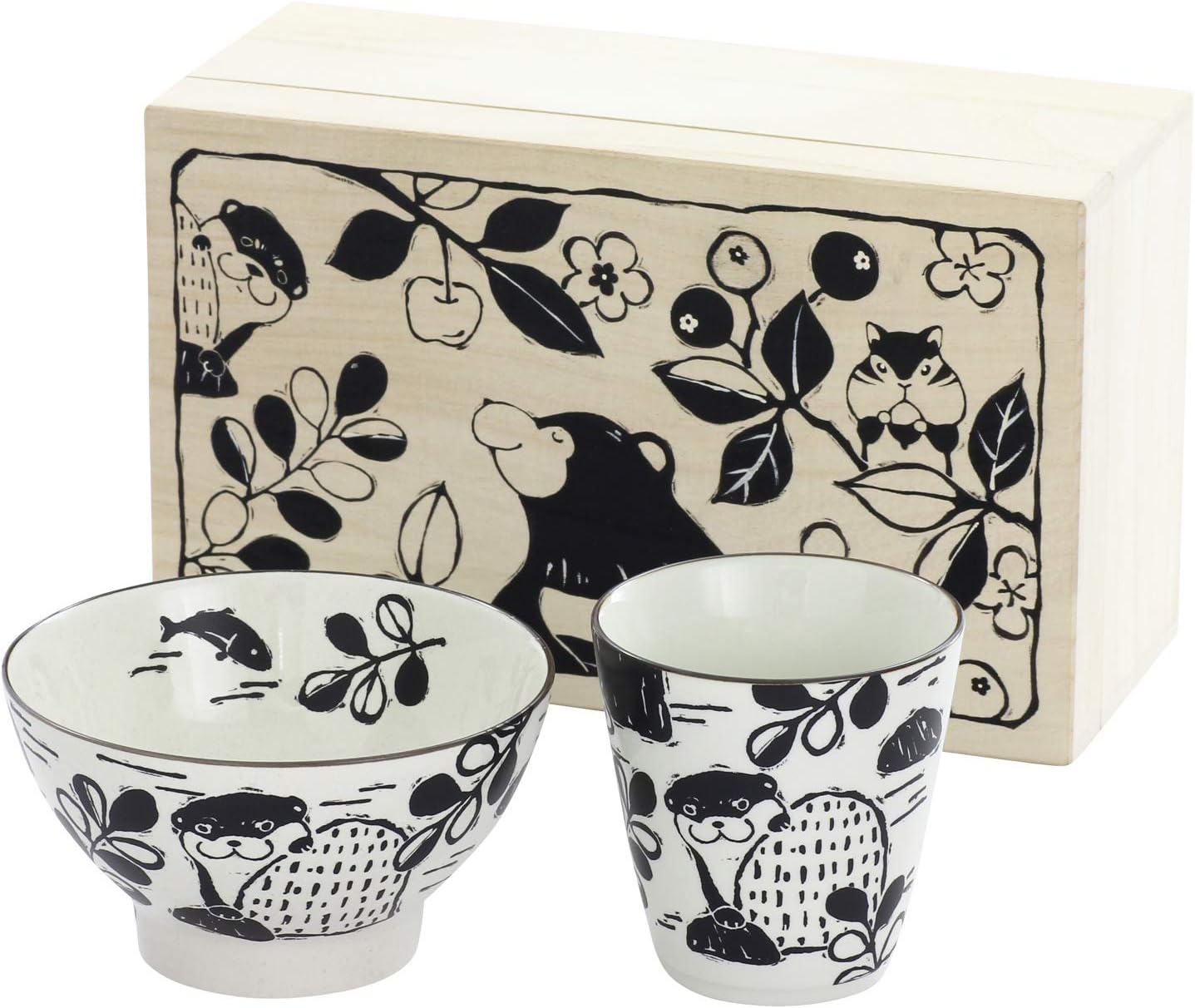 Ceramic Indigo Gurumekko Rice Bowl Teacup, Otter, Size: Approx. W 5.5 x D 9.2 x H 3.8 inches (14 x 23.3 x 9.7 cm) 15223