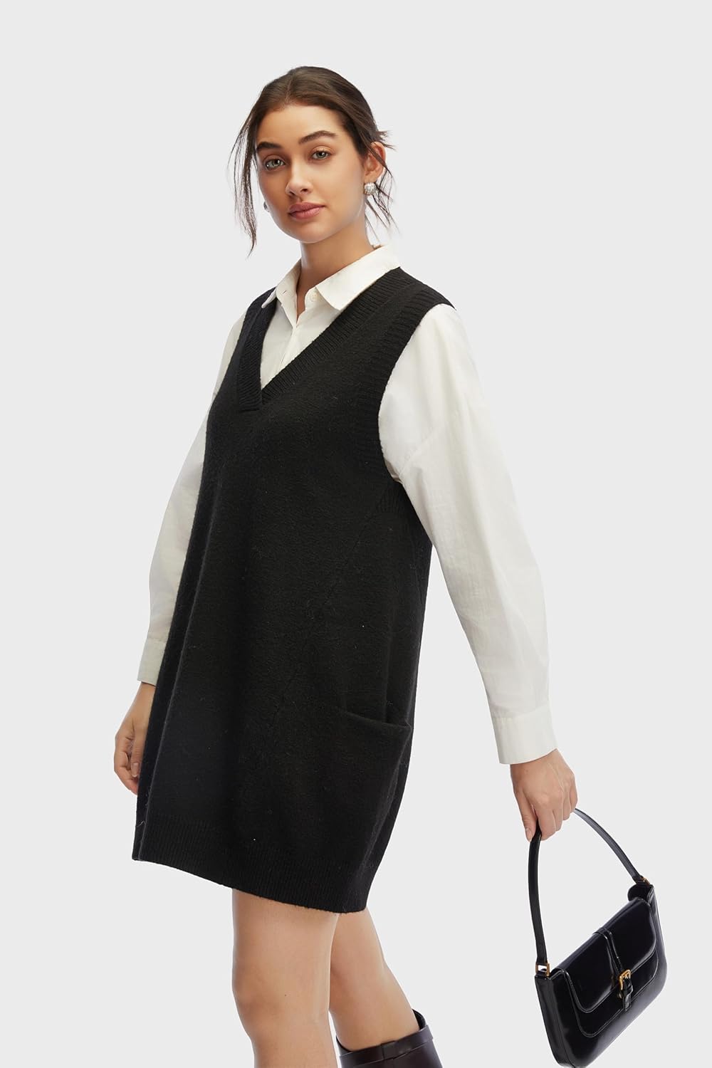 Womens Sweater Vest Dress with Pockets Casual Knitted Pullover Sweaters Fall 2025 V Neck Tank Sweater Dress - Image 5